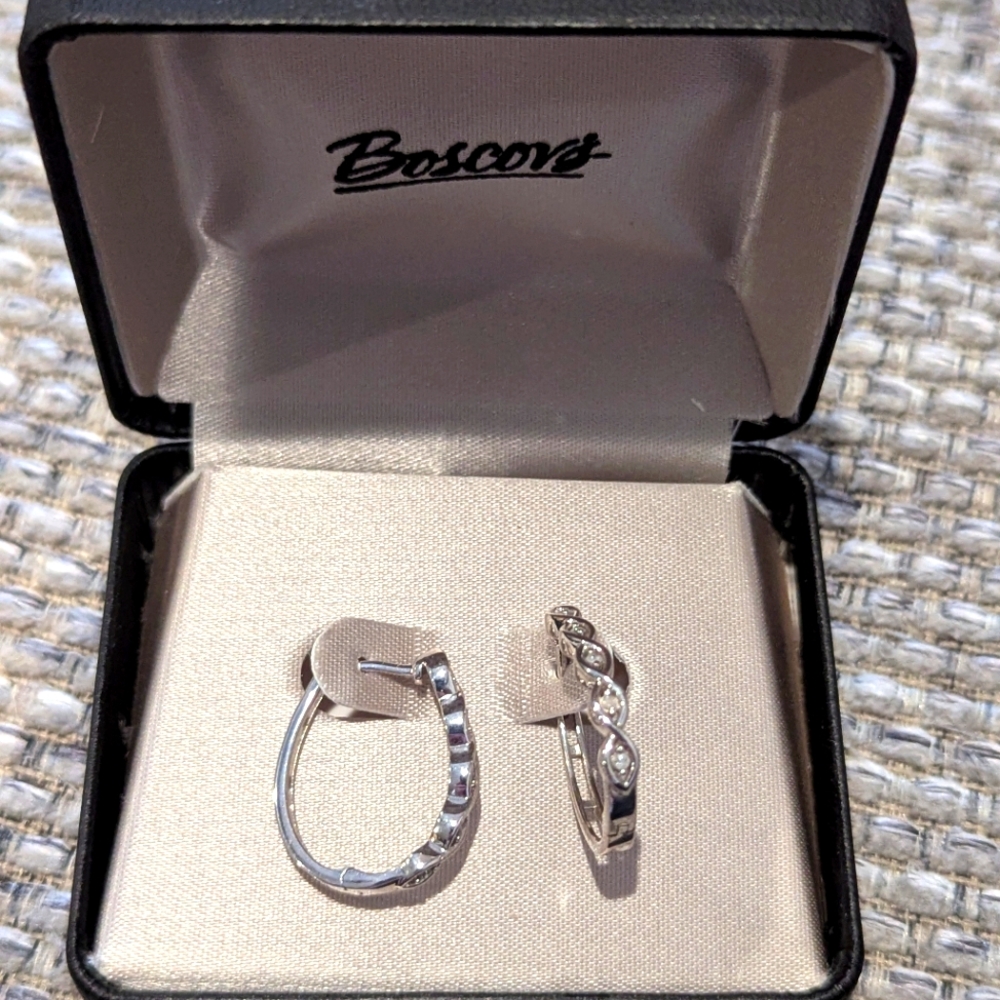 Boscov's Sterling Silver and Diamond  Speck Hoop Earrings